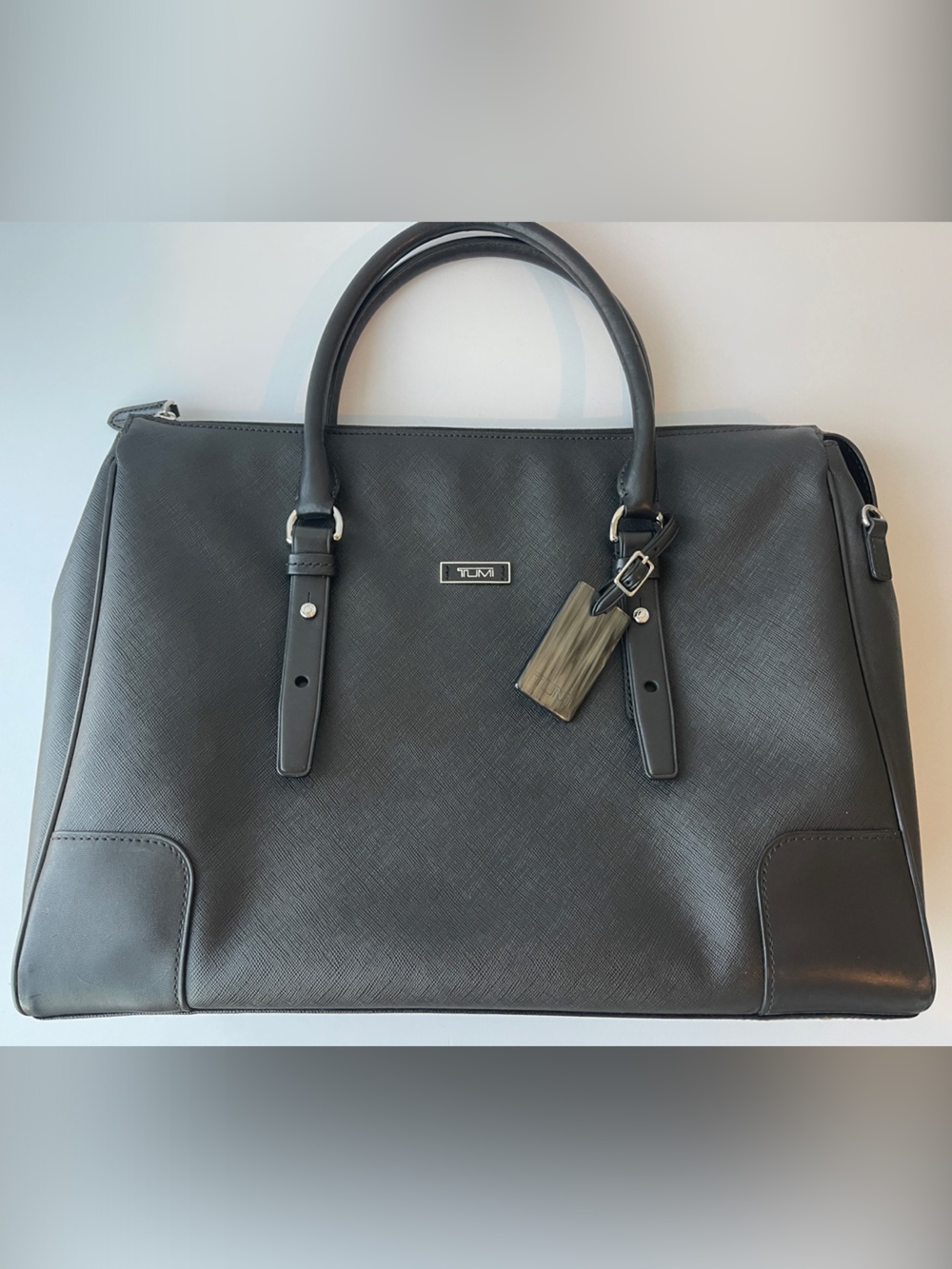 Unisex Tumi‎ Black Textured Leather Weekender / Laptop Bag